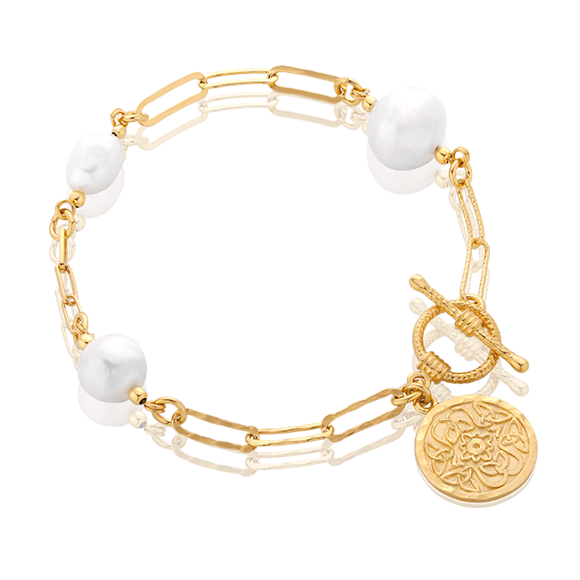 Bransoletka łańcuch z nieregularnymi perłami i medalikiem Mokobelle