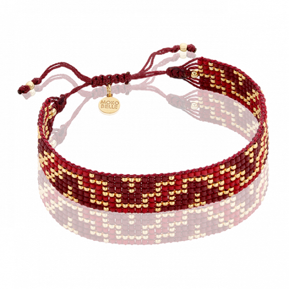 Maroon-gold beaded bracelet with a geomentric pattern