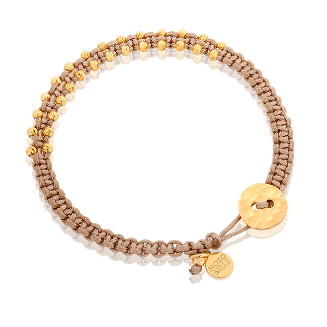 Beige beaded bracelet with gold-plated button