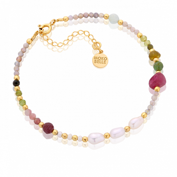 Bracelet with sun stones, tourmalines and pearls