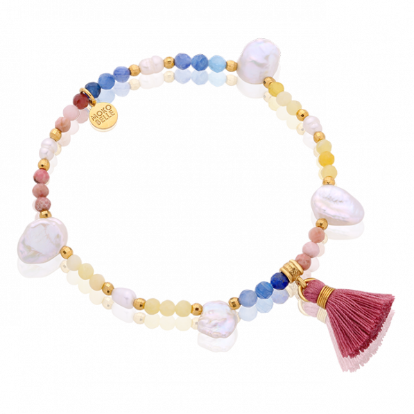 Kolorowa bransoletka z rodonitów i sodalitów z nieregularnymi perłami i chwostem