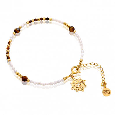 Tiger Eye and pearl bracelet with rosette Lea