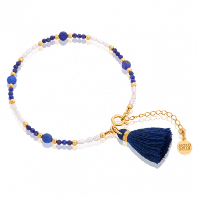 Bracelet with pearls and lapis lazuli stones with a tassel