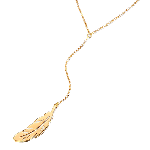 Gold-plated necklace with hanging feather