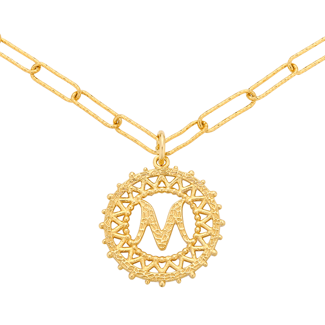 Chain necklace with a rosette with a letter